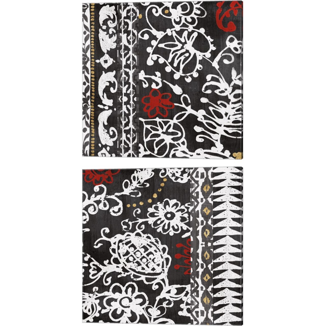 Bali Tapestry BW by Wild Apple Portfolio 14" x 14" Canvas Wall Art (Set of 2)